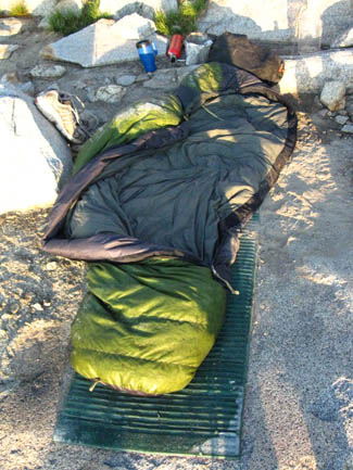 Drying out my sleeping bag after getting frosted on Donohue Pass.